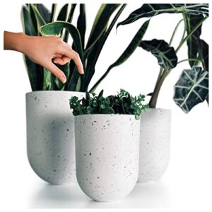 aubury white indoor plant pots - set of 3 planters with drainage holes, 5.1,6 and 7" diam, sturdy yet lightweight for easy moving, modern flower pots for indoor gardens, succulents or hanging planters