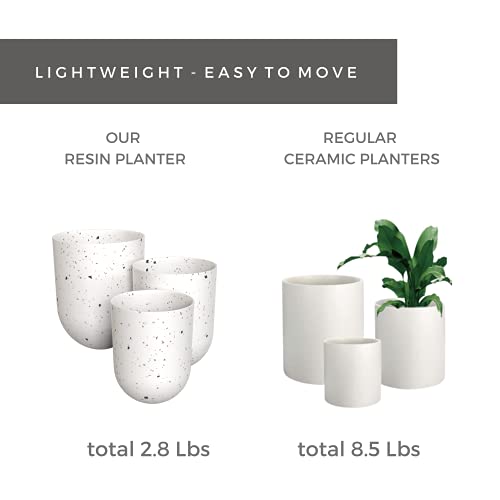 AUBURY White Indoor Plant Pots - Set of 3 Planters with Drainage Holes, 5.1,6 and 7" Diam, Sturdy yet Lightweight for Easy Moving, Modern Flower Pots for Indoor Gardens, Succulents or Hanging Planters