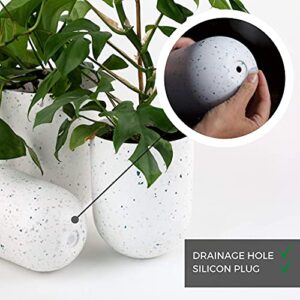 AUBURY White Indoor Plant Pots - Set of 3 Planters with Drainage Holes, 5.1,6 and 7" Diam, Sturdy yet Lightweight for Easy Moving, Modern Flower Pots for Indoor Gardens, Succulents or Hanging Planters