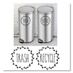 wreath style farmhouse trash and recycle vinyl wall decal sticker for metal, aluminum, steel, plastic trash cans indoor use