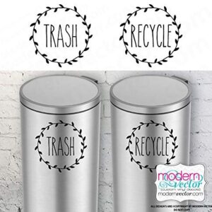 Wreath Style Farmhouse Trash and Recycle Vinyl Wall Decal Sticker for Metal, Aluminum, Steel, Plastic Trash Cans Indoor use