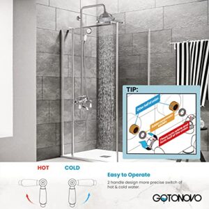 gotonovo Brushed Nikcel Shower Faucet 8-inch Shower Head Fixture with Handheld Spray Double Lever Handle Tub Spout Triple Function Bathroom Set Wall Mount