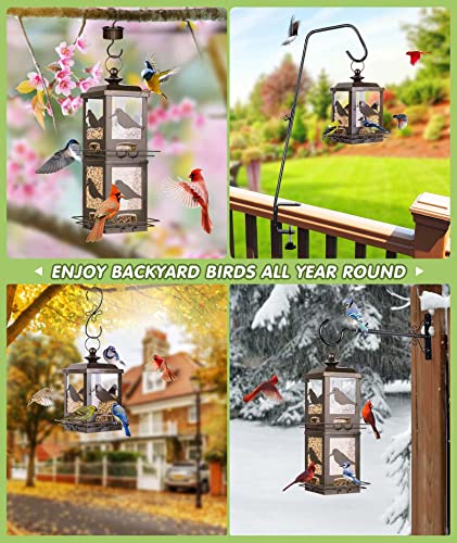 BOLITE 18034 Bird Feeder, Panorama Bird Feeder Single-Deck Lantern 8inch Tall Bird Feeder for Garden Yard Decoration, Bronze, 2lb