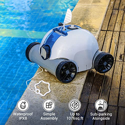 Cordless Robotic Pool Cleaner, Automatic Pool Vacuum with 60-90 Mins Working Time, Rechargeable Battery, IPX8 Waterproof for Above/In-Ground Swimming Pools Up to 861 Sq Ft