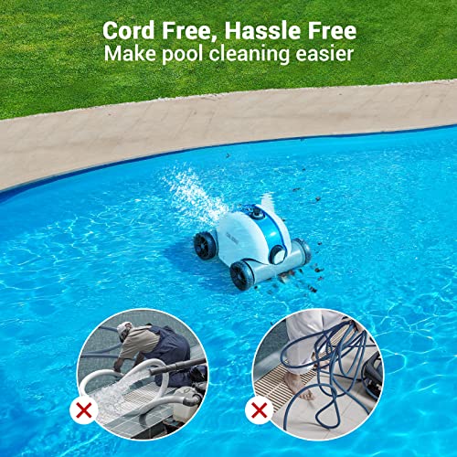 Cordless Robotic Pool Cleaner, Automatic Pool Vacuum with 60-90 Mins Working Time, Rechargeable Battery, IPX8 Waterproof for Above/In-Ground Swimming Pools Up to 861 Sq Ft