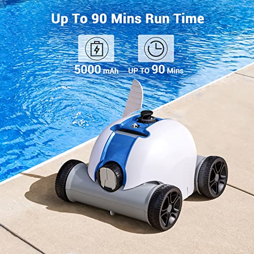 Cordless Robotic Pool Cleaner, Automatic Pool Vacuum with 60-90 Mins Working Time, Rechargeable Battery, IPX8 Waterproof for Above/In-Ground Swimming Pools Up to 861 Sq Ft