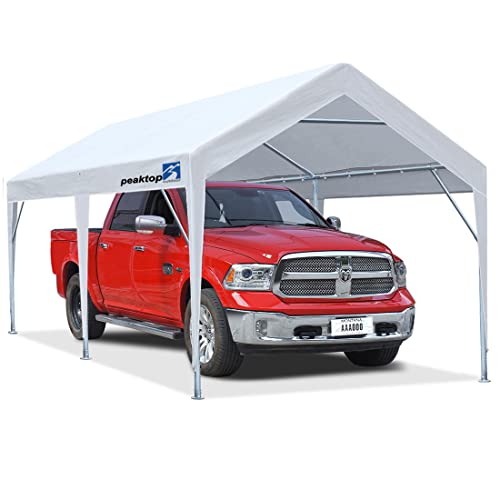 PEAKTOP OUTDOOR 10x20 ft Upgraded Heavy Duty Carport Car Canopy Portable Garage Tent Boat Shelter with Reinforced Triangular Beams, White