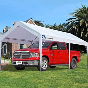 PEAKTOP OUTDOOR 10x20 ft Upgraded Heavy Duty Carport Car Canopy Portable Garage Tent Boat Shelter with Reinforced Triangular Beams, White