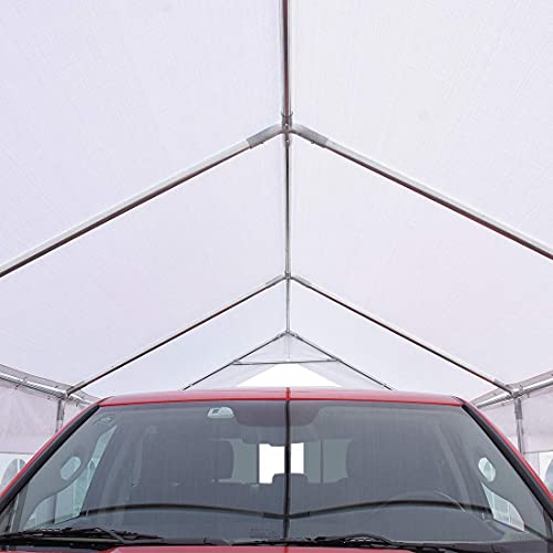 PEAKTOP OUTDOOR 10x20 ft Upgraded Heavy Duty Carport Car Canopy Portable Garage Tent Boat Shelter with Reinforced Triangular Beams, White