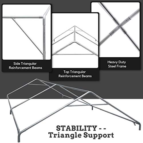 PEAKTOP OUTDOOR 10x20 ft Upgraded Heavy Duty Carport Car Canopy Portable Garage Tent Boat Shelter with Reinforced Triangular Beams, White