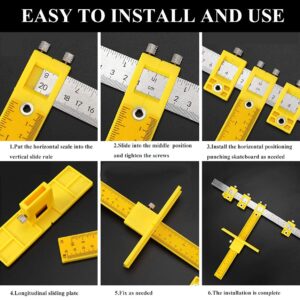 Cabinet Pull Template Hardware Jig, Punch Locator Drill Guide Wood Drilling Doweling Tool for Door and Drawer Handle Knob, Adjustable Pull Installation Template Tool for Drilling Holes on Wood Drill