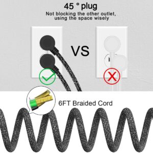 Power Strip with Phone Shelf, Yintar 6 Feet Long Braided Flat Plug Extension Cord with 3 Outlet and 4 USB Ports, Compact Size Charging Station for Home, Office, Dorm Essentials, Black