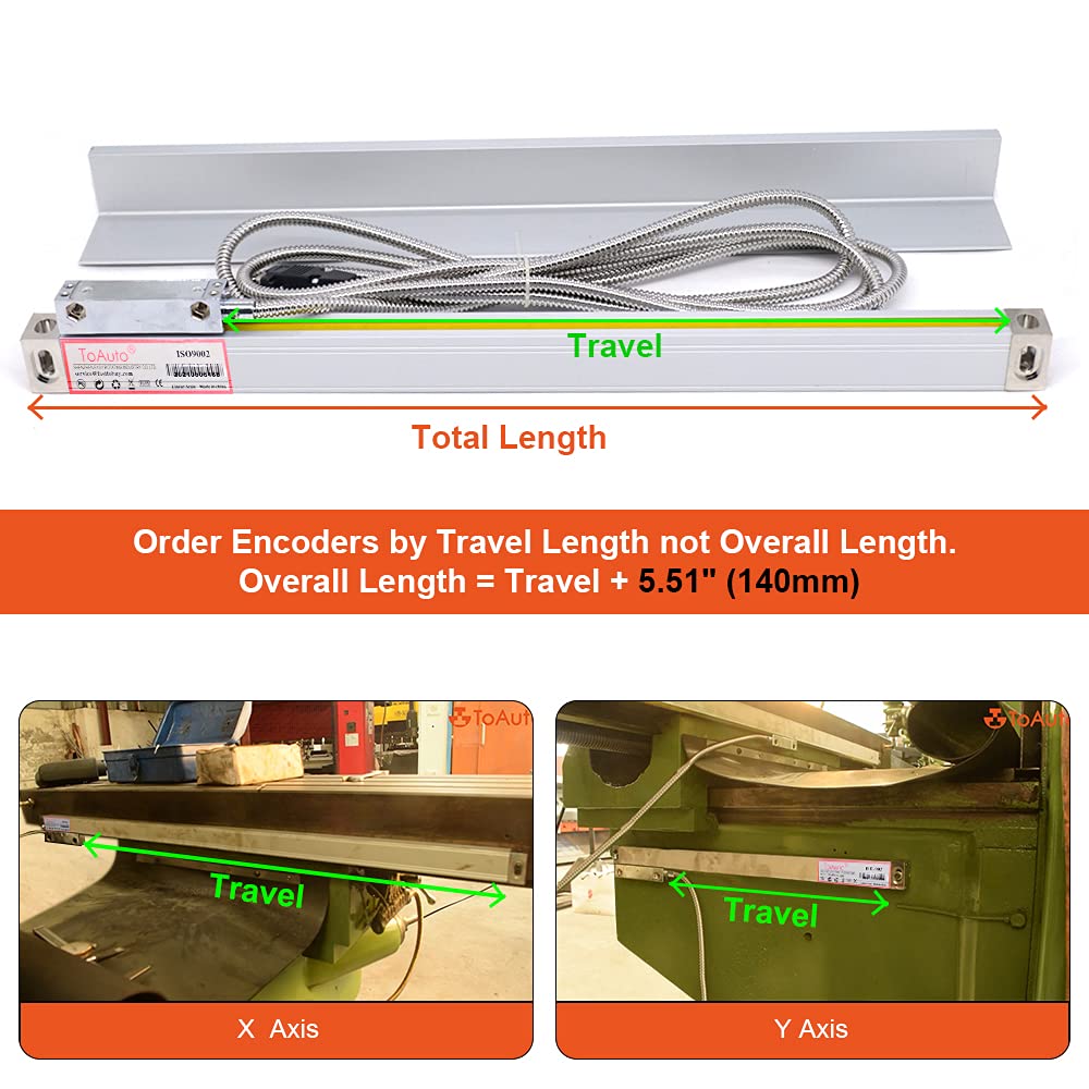 Precision 2 Axis DRO Kit, Digital Readout 2 Axis DRO Display + 2pc Linear Glass Scale 50~1000mm for Bridgeport Mill Lathe Machine (Customized Size)