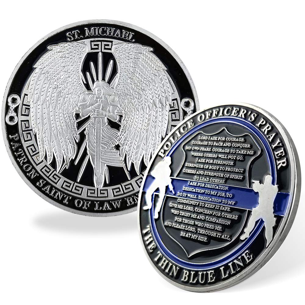 St.Michael Archangel Prayer Law Enforcement Police Thin Blue Line Challenge Coin Commemorative Gift