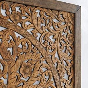 Super King Sized Carved Headboard, Wall Mounted Mandala Wooden Panels, Weathered Brown Rustic Barn Finish, 80 inches