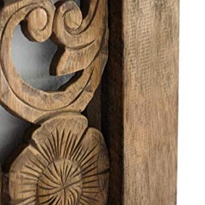 Super King Sized Carved Headboard, Wall Mounted Mandala Wooden Panels, Weathered Brown Rustic Barn Finish, 80 inches