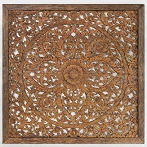 Super King Sized Carved Headboard, Wall Mounted Mandala Wooden Panels, Weathered Brown Rustic Barn Finish, 80 inches