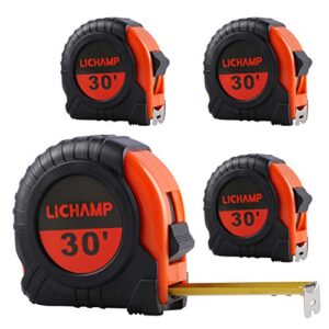 lichamp tape measure 30-foot, 4 pack bulk easy read measuring tape retractable metric/fractional, measurement tape 29.5ft/9m by 1-inch