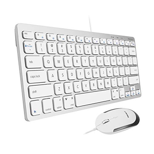 Macally USB Wired Keyboard and Mouse Combo for Mac and PC - Save Space with a Compact Small Mac Keyboard and Mouse for MacBook Pro/Air, iMac, Mac Mini/Pro - Compatible Apple Keyboard and Mouse