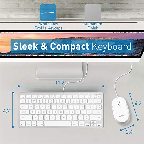 Macally USB Wired Keyboard and Mouse Combo for Mac and PC - Save Space with a Compact Small Mac Keyboard and Mouse for MacBook Pro/Air, iMac, Mac Mini/Pro - Compatible Apple Keyboard and Mouse