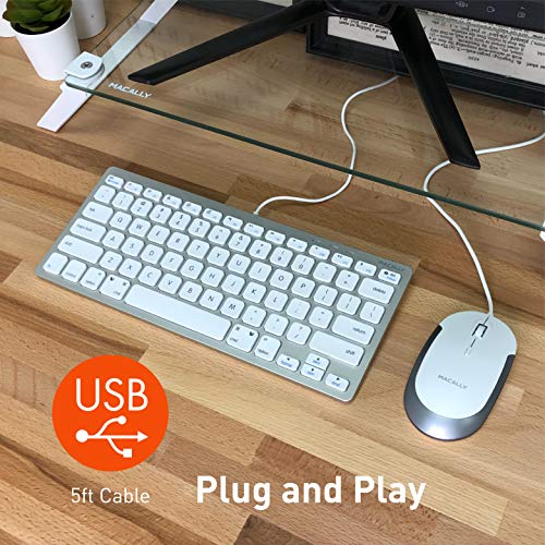 Macally USB Wired Keyboard and Mouse Combo for Mac and PC - Save Space with a Compact Small Mac Keyboard and Mouse for MacBook Pro/Air, iMac, Mac Mini/Pro - Compatible Apple Keyboard and Mouse