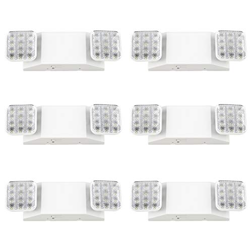 Sunco Emergency Lights, Commercial Emergency LED Flood Lights for Power Outages, Backup Battery (180 Minutes), Wall Mount, Hard Wired, 120-277V, Fire Resistant (UL 94V-0) 6 Pack