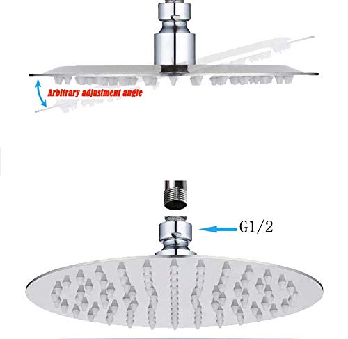 Luxury Round Rain Shower Head Large Stainless Steel High Pressure Shower Head Ultra Thin Rainfall Bath Shower with Silicone Nozzle Easy to Clean and Install (6 INCH)