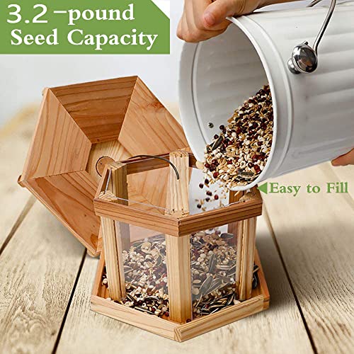 Solution4Patio Hexagon Shaped Gazebo Bird Feeder, USA Cedar, Hollow Mesh Tray, Large Capacity, Easy to Clean & Fill, 9.6" Dia. X 8.7" H, G-B121A00-US