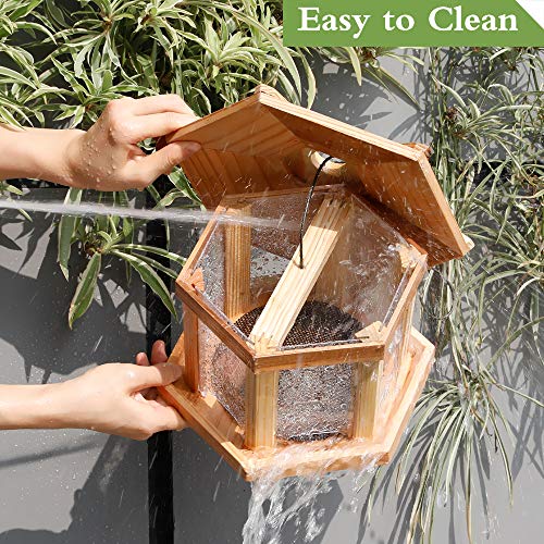 Solution4Patio Hexagon Shaped Gazebo Bird Feeder, USA Cedar, Hollow Mesh Tray, Large Capacity, Easy to Clean & Fill, 9.6" Dia. X 8.7" H, G-B121A00-US