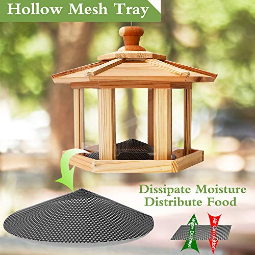 Solution4Patio Hexagon Shaped Gazebo Bird Feeder, USA Cedar, Hollow Mesh Tray, Large Capacity, Easy to Clean & Fill, 9.6" Dia. X 8.7" H, G-B121A00-US