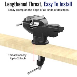 Housolution Universal Table Vise 3 Inch, 360°Swivel Base Bench Clamp Home Vise Clamp-On Vise Repair Tool Portable Work Bench Vise for Woodworking, Cutting Conduit, Drilling, Metalworking - Black