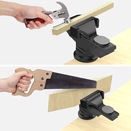 Housolution Universal Table Vise 3 Inch, 360°Swivel Base Bench Clamp Home Vise Clamp-On Vise Repair Tool Portable Work Bench Vise for Woodworking, Cutting Conduit, Drilling, Metalworking - Black