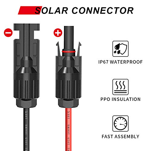 ELECTOP Solar Panel Connector Cable, 10AWG SAE Connector to Male & Female Solar Connectors PV Extension Cable Wire for RV Solar Panel DC Power Battery Charger with SAE Polarity Reverse Adapter