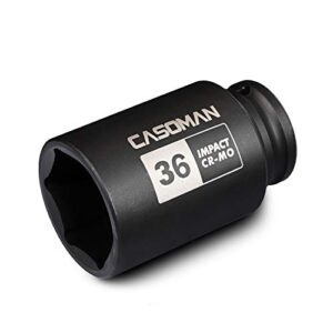 casoman 1/2" drive x 36 mm deep 6 pt impact socket, cr-mo, 1/2-inch drive 6 point axle nut socket for easy removal of axle shaft nuts (36mm)