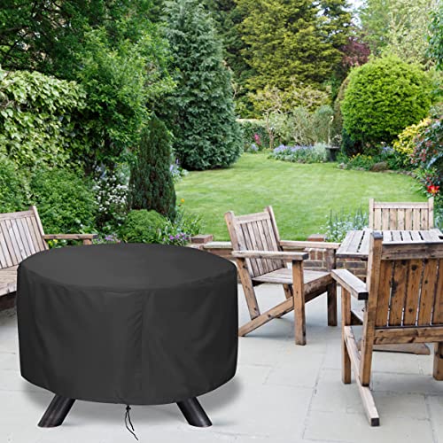 LBTING Fire Pit Cover, 48 inch Cover for 42-48 inch Round Firepit, Waterproof Windproof Dustproof UV-Resistant Heavy Duty Cover for Outdoor Patio Firepit Table - Black