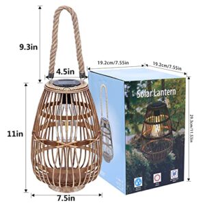 pearlstar Outdoor Solar Lanterns Light Rattan Natural Lantern with Handle for Hanging or Table Lamp for Patio Yard Garden Wedding Home Decoration, Edison Bulb, Auto on/Off(Style 1)