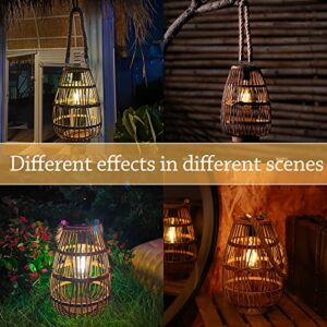 pearlstar Outdoor Solar Lanterns Light Rattan Natural Lantern with Handle for Hanging or Table Lamp for Patio Yard Garden Wedding Home Decoration, Edison Bulb, Auto on/Off(Style 1)