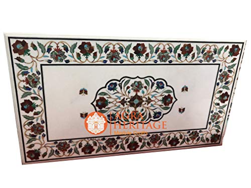 Marble Top Counter Height Table Marquetry Floral Carnelian Pauashell Inlay Stone Decor | 5'x3' Feet