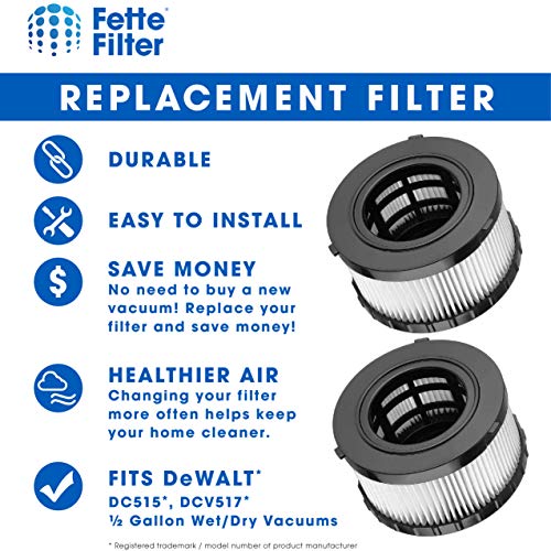 Fette Filter -DC5151H HEPA Filter Compatible with DEWALT Wet Dry Vacuum Models DC515 DCV517 DCV517B Part # DC5151H includes 2 replacement filters.