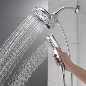 Delta Faucet 5-Spray In2ition 2-in-1 Dual Hand Held Shower Head with Hose, H2Okinetic Handheld Shower Head with Magnetic Docking, Chrome Handheld Shower Heads, Chrome 58620-25-PK, 2.5 GPM Water Flow