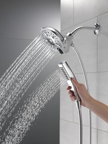 Delta Faucet 5-Spray In2ition 2-in-1 Dual Hand Held Shower Head with Hose, H2Okinetic Handheld Shower Head with Magnetic Docking, Chrome Handheld Shower Heads, Chrome 58620-25-PK, 2.5 GPM Water Flow