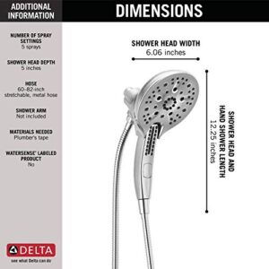 Delta Faucet 5-Spray In2ition 2-in-1 Dual Hand Held Shower Head with Hose, H2Okinetic Handheld Shower Head with Magnetic Docking, Chrome Handheld Shower Heads, Chrome 58620-25-PK, 2.5 GPM Water Flow