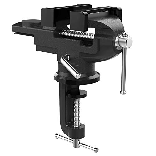 Nuovoware Table Vise 3 Inch, 360° Swivel Base Universal Home Vise Portable Bench Clamp, Clamp-on Vise Bench Clamps Fixed Tool for Woodworking, Metalworking, Cutting Conduit, Drilling, Sawing, Black