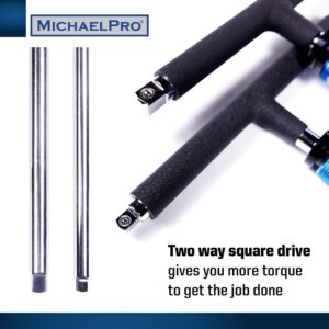 MichaelPro Adjustable T Handle Speed Wrench Set for 1/4 and 3/8 Inch Drive, Speed Handle T Wrench with 2-Way Square Drive Design, 3 Grip Positions, Patented Spinner Handle Socket Wrench (2-Piece)