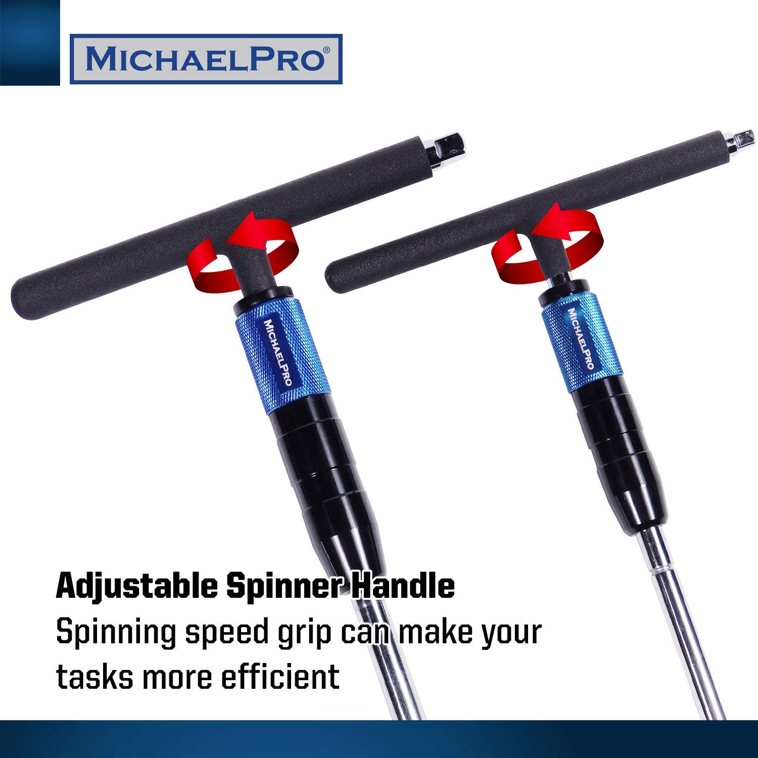 MichaelPro Adjustable T Handle Speed Wrench Set for 1/4 and 3/8 Inch Drive, Speed Handle T Wrench with 2-Way Square Drive Design, 3 Grip Positions, Patented Spinner Handle Socket Wrench (2-Piece)