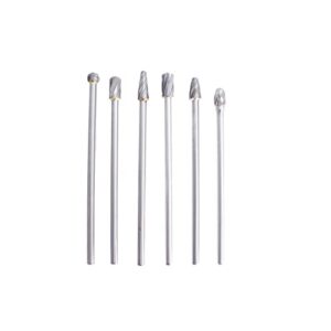 findmall 6pcs carbide alloy rotary burr set 6mm(1/4") shank 10mm head 150mm length for diy woodworking metal carving polishing engraving drilling