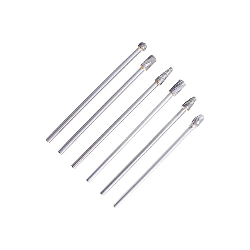 findmall 6Pcs Carbide Alloy Rotary Burr Set 6mm(1/4") Shank 10mm Head 150mm Length for DIY Woodworking Metal Carving Polishing Engraving Drilling