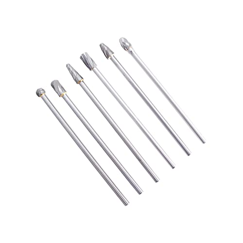 findmall 6Pcs Carbide Alloy Rotary Burr Set 6mm(1/4") Shank 10mm Head 150mm Length for DIY Woodworking Metal Carving Polishing Engraving Drilling