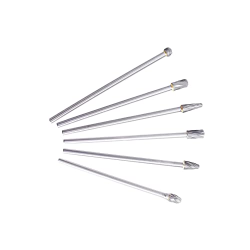findmall 6Pcs Carbide Alloy Rotary Burr Set 6mm(1/4") Shank 10mm Head 150mm Length for DIY Woodworking Metal Carving Polishing Engraving Drilling