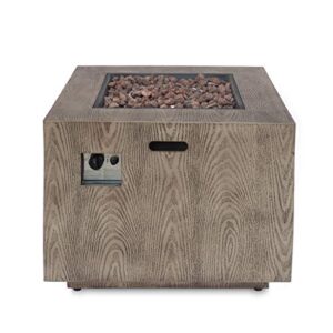 christopher knight home aaron outdoor 33-inch square fire pit, brown wood pattern